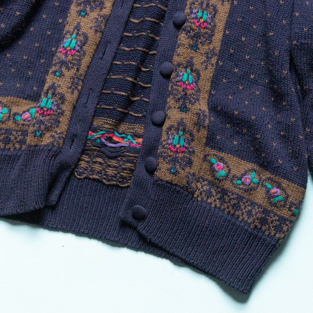 80s Susan Bristol Hand Embroidered Cottage Heart Cardigan Sweater Grandma Medium - Picture 3 of 8